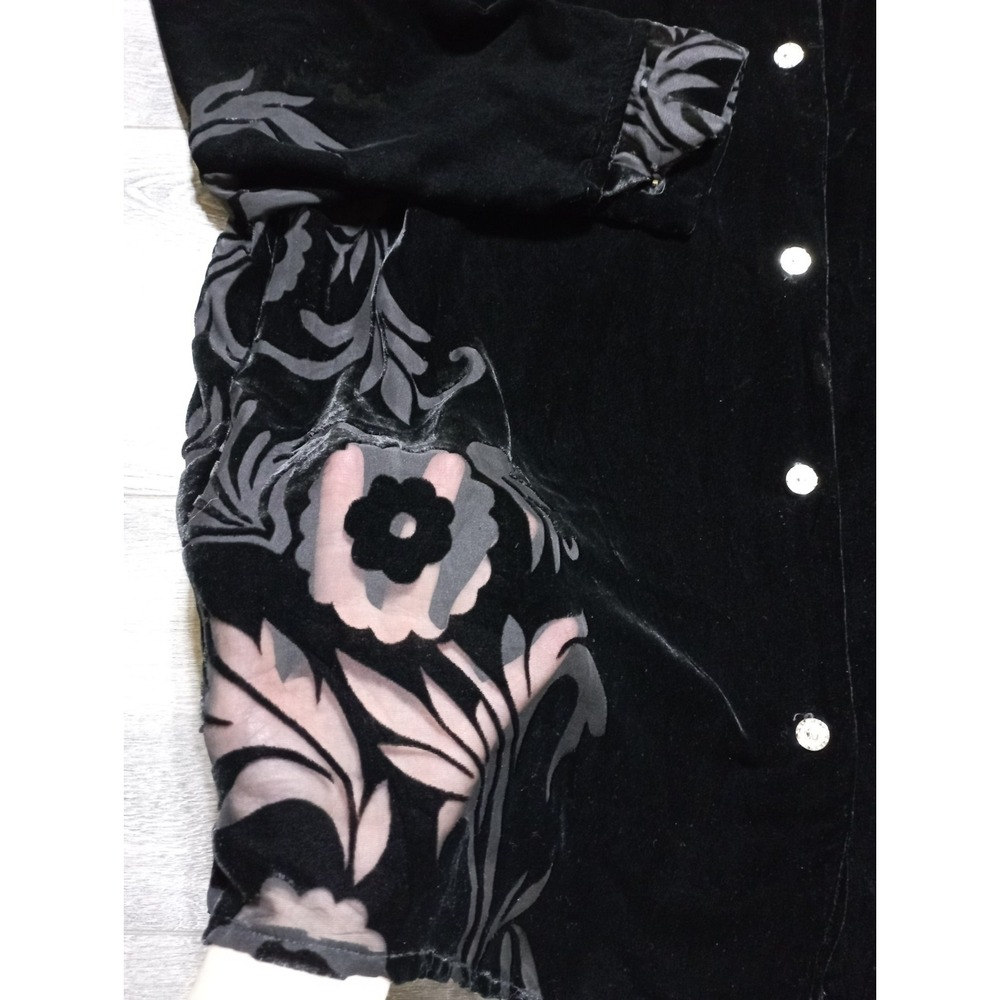 Morocco's Mostafa Benkirane Blouse Womens 2XL Black Velvet Floral Burnout - Picture 3 of 8
